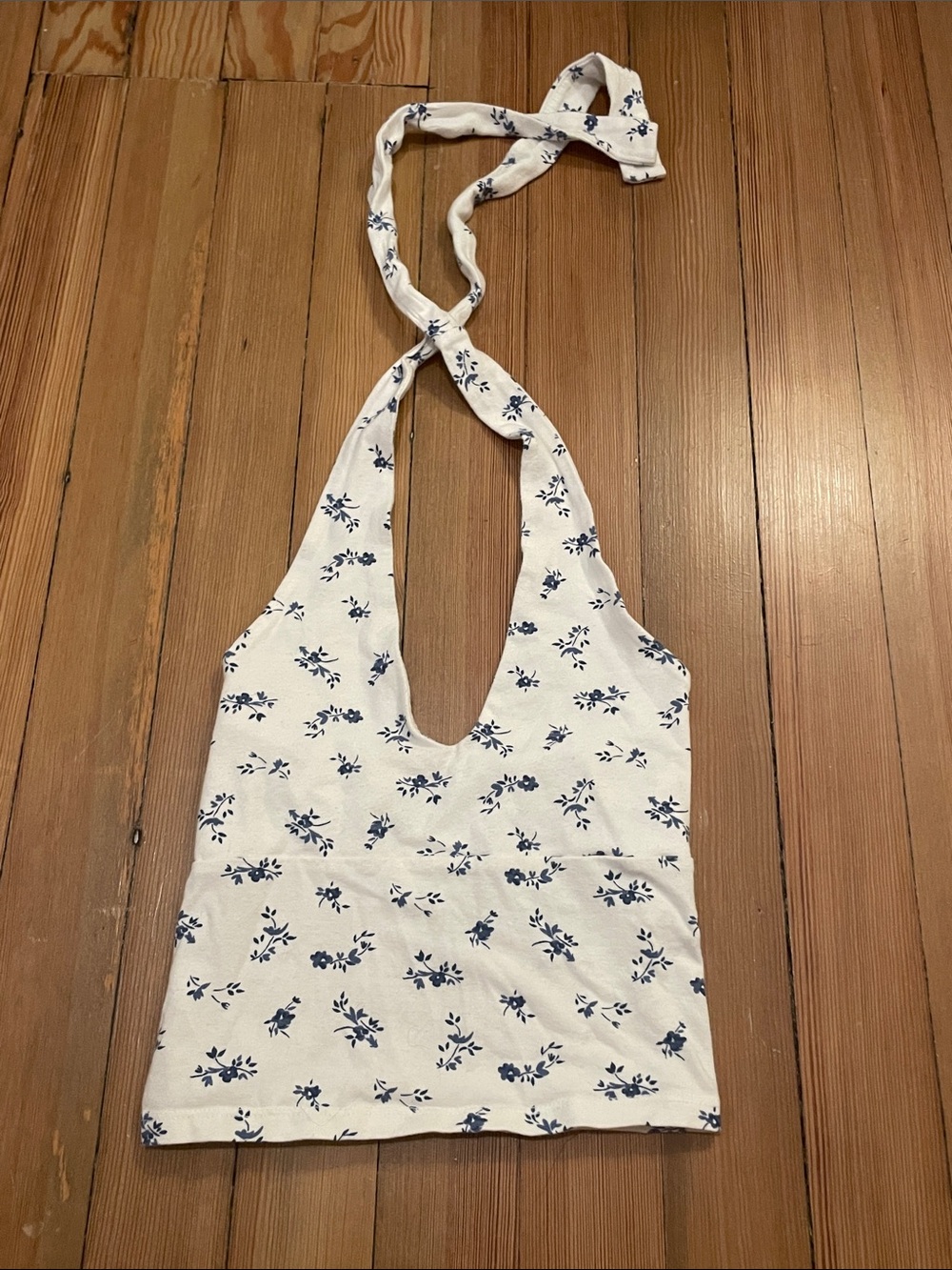 White Halter Tank with Blue Floral Print from Hollister XS